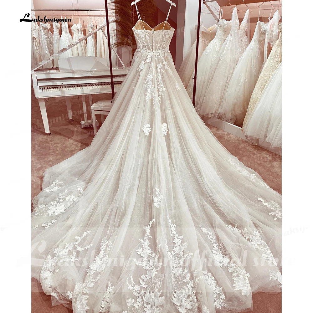 Lakshmigown A Line Boho Spaghetti Straps Wedding Dress Backless 2023 Lace Appliques Vestido Civil Robe Wedding Gowns