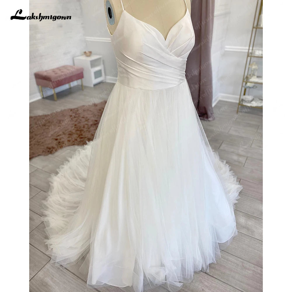 Lakshmigown Plus Size Wedding Dresses Spaghetti Straps Tulle party dress Vestido De Novia Classic V Neck Bridal Gown For Women