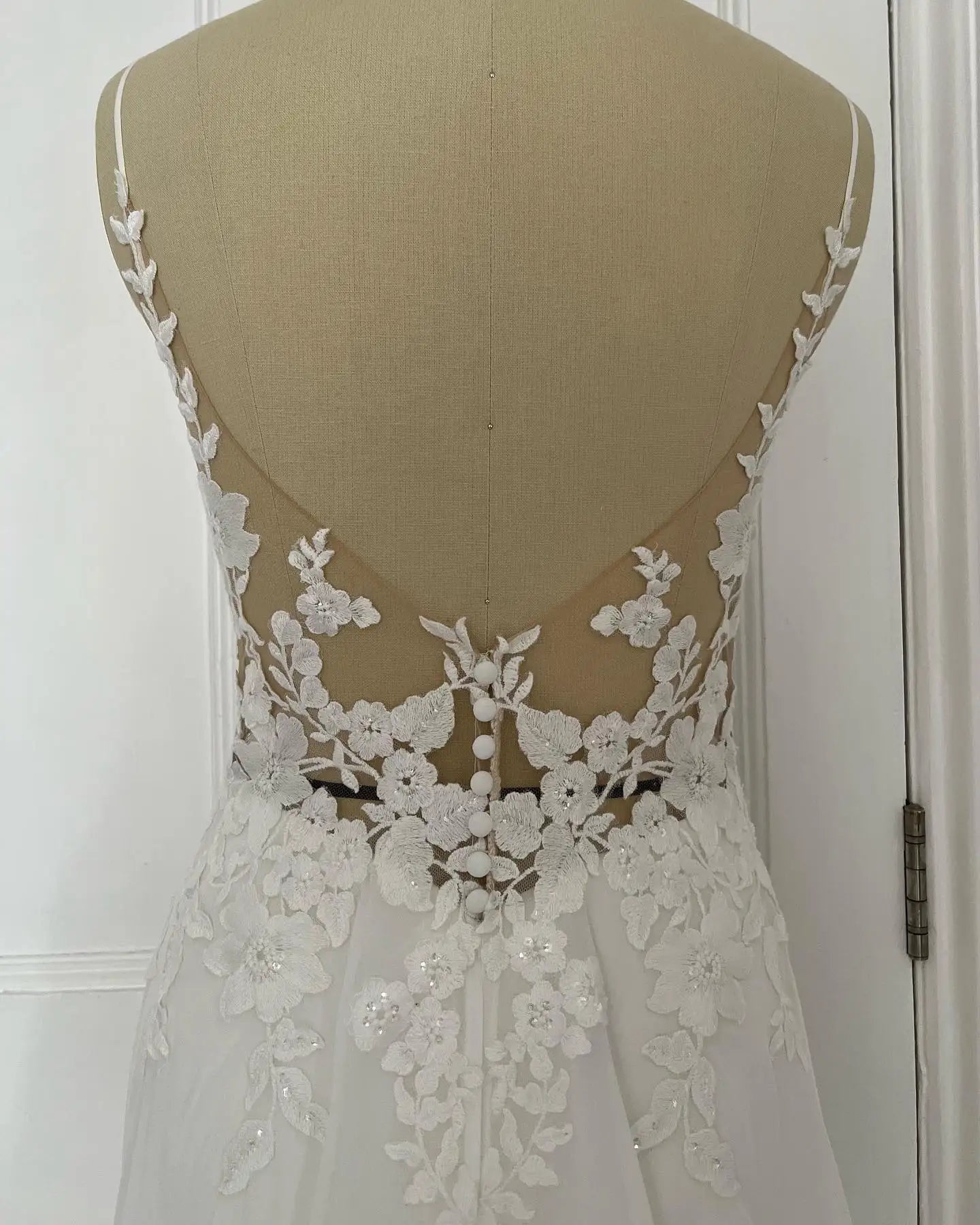 Sexy A-Line Chiffon Illusion Bodice Backless Beach Wedding Dresses for Women Appliques Unique Tail