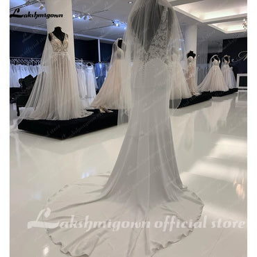 Vintage Lace Soft Satin Mermaid Wedding Dress Sexy Bridal Gowns Side Split Pluning V Neck 2024