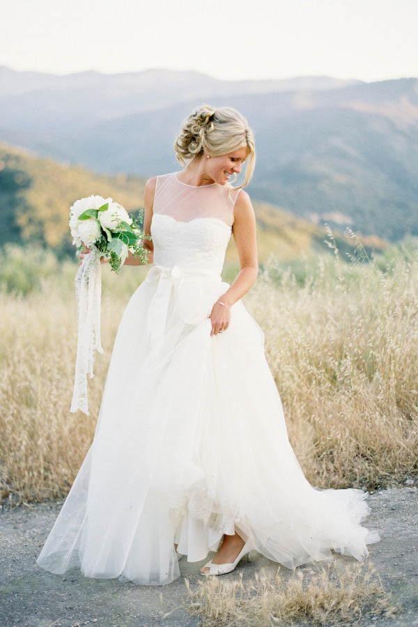A-line Illusion Tulle Vintage Outdoor Ivory Wedding Dress WD118 - Pgmdress