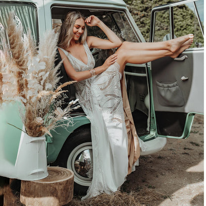 Lace Chiffon Boho A Line Wedding Dress with Hippie Lace