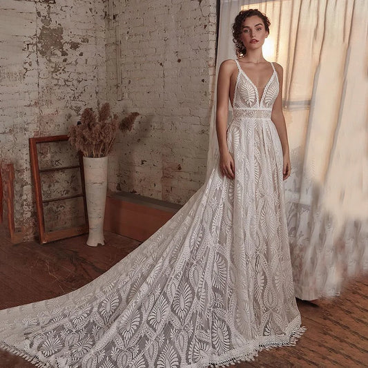 Spaghetti Straps Lace Wedding Dress With Long Sleeve Bolero