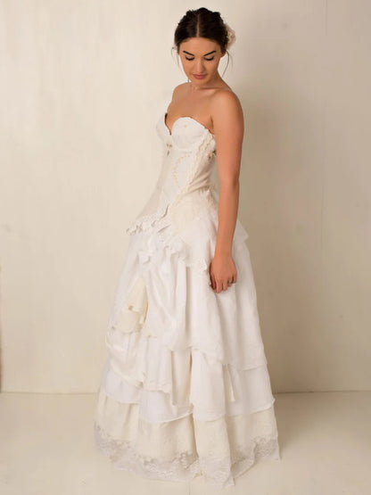 A-Line Sweetheart Corset Tiered Lace Embroidery Wedding Dress
